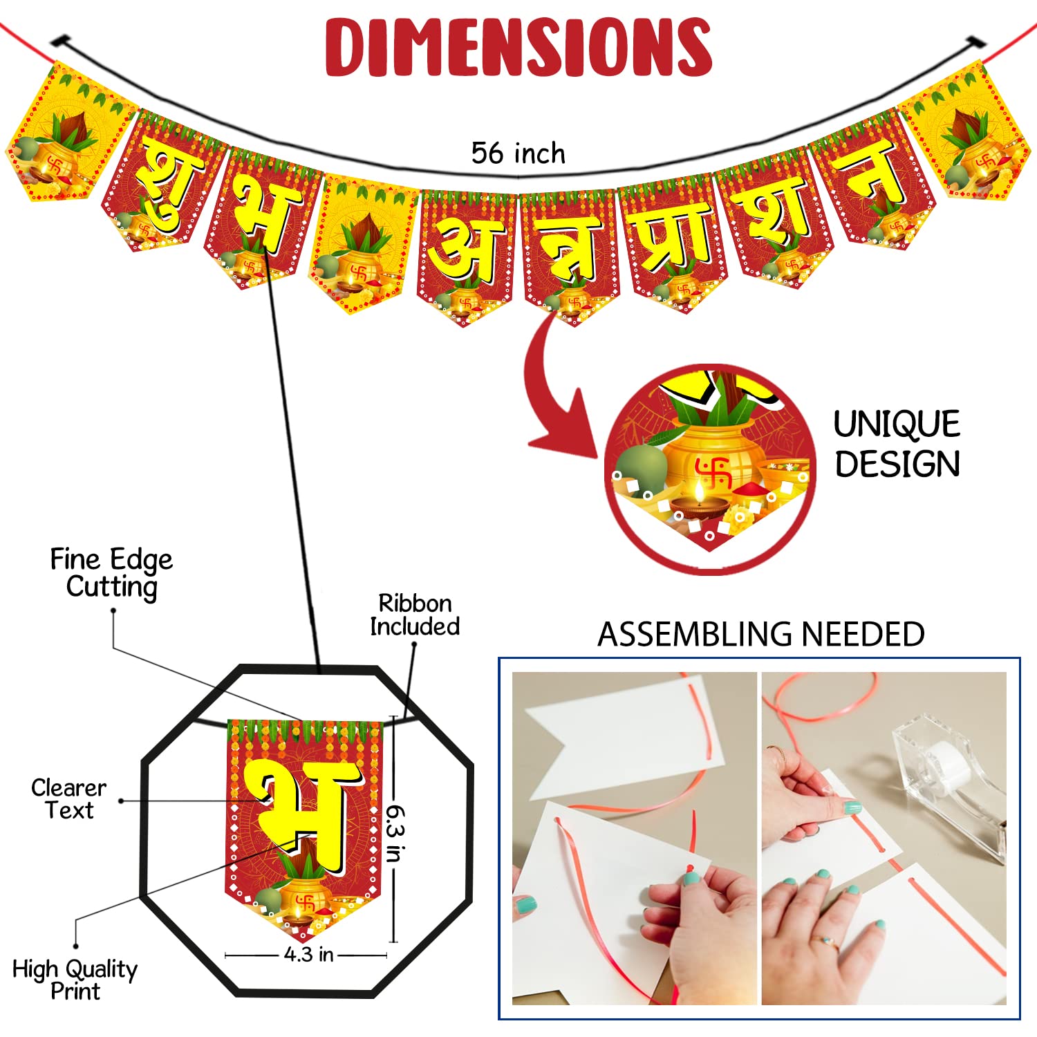 Zyozique Annaprasanam Photo Booth Props With Annaprasanam Paper Banner Hindi Font Shubh Annaprashan Yellow & Red Color Font/Rice